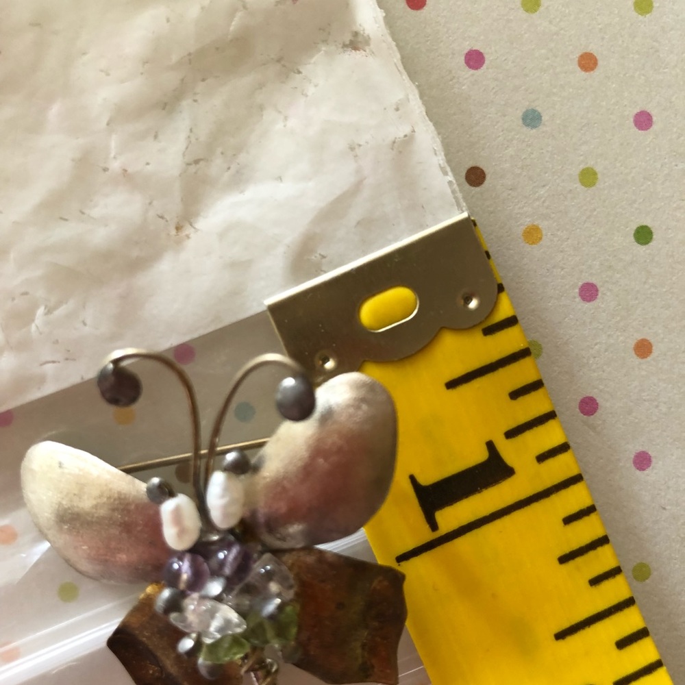 Amethyst, Peridot, & Pearl Butterfly Pin - Picture 8 of 8